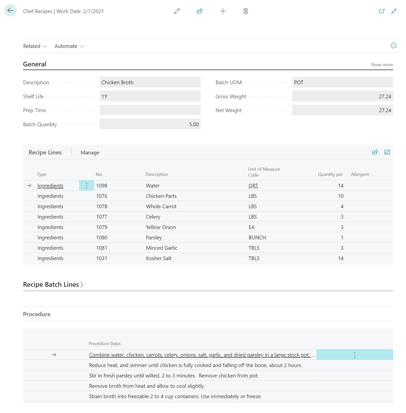 inecta formula management screen showing multi-level chemical recipe structure