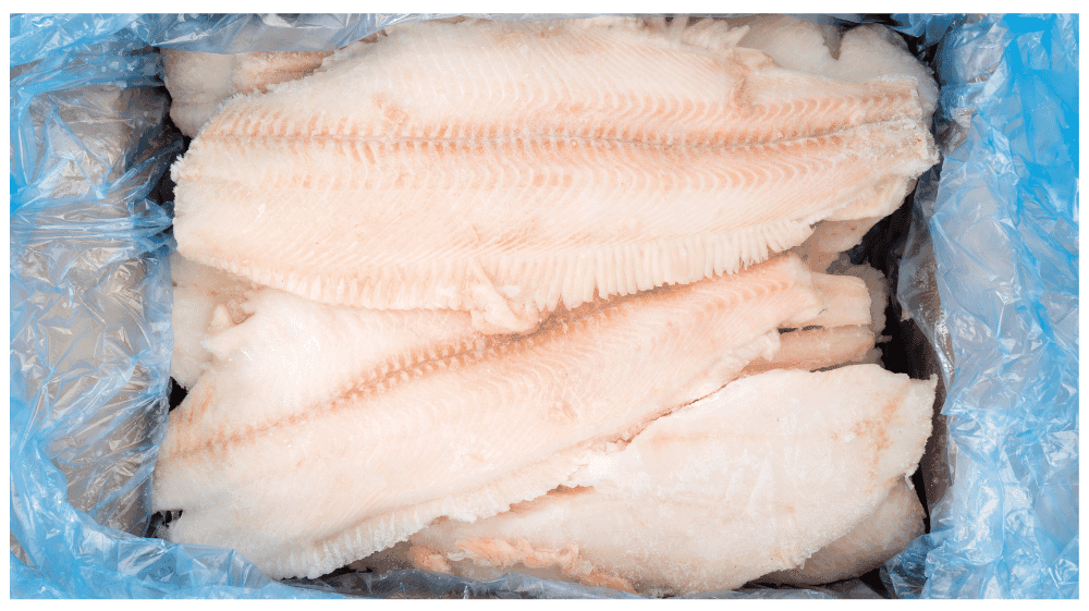 Individually frozen fish fillets handled as variable-weight cases