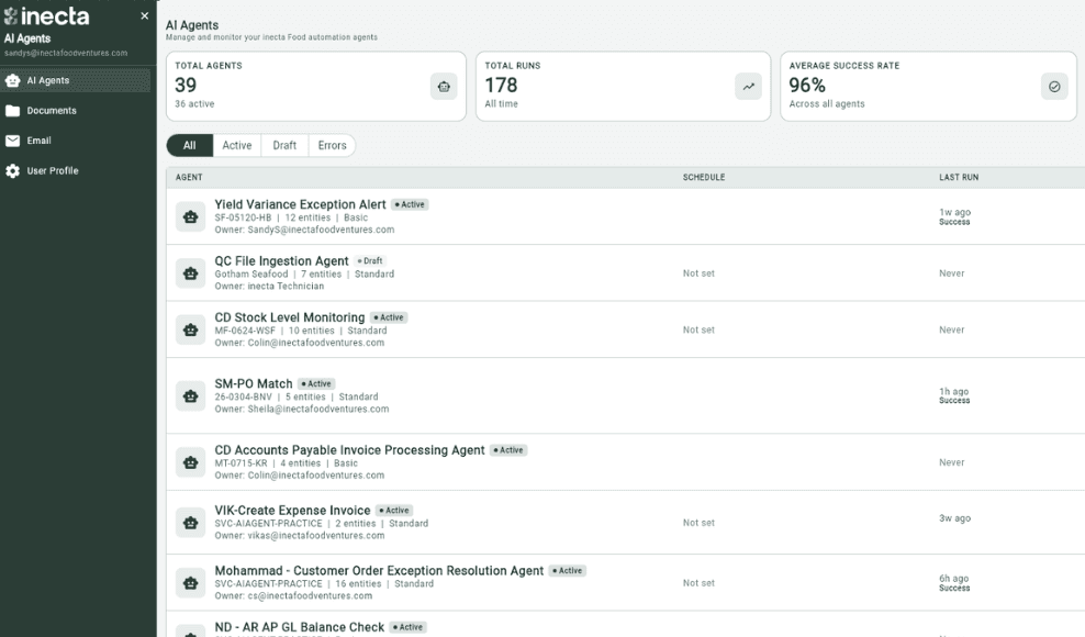 inecta AI agents automating food ERP workflows