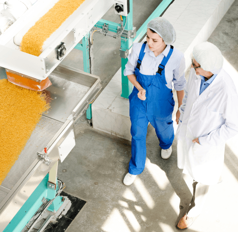 Food manufacturing workers on the production floor