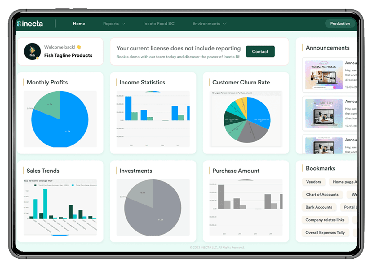 inecta Food ERP dashboard for produce traders