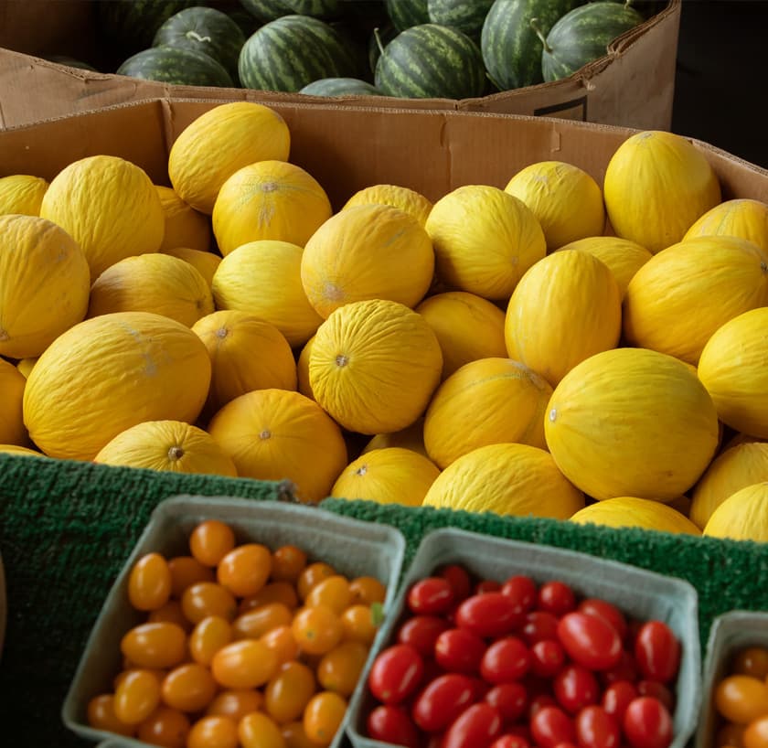 Fresh produce in a distribution warehouse cooler
