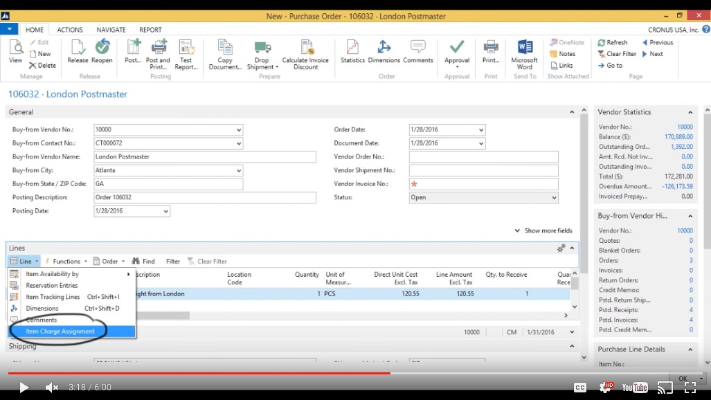 Landed cost using item charges in Microsoft Dynamics NAV 2015