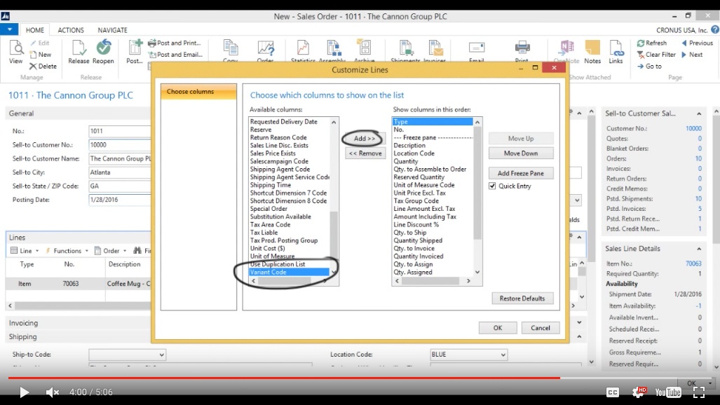 Item variant: sell by colors in Microsoft Dynamics NAV 2015